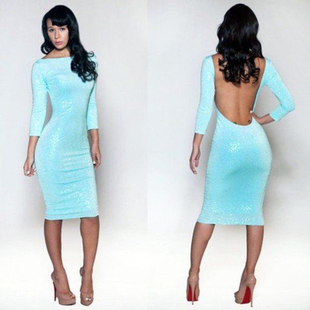 Blue long sleeve club dresses